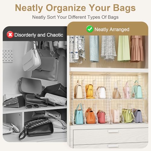Sonyabecca Purse Storage Organizer for Closet : Adjustable 2-Pack Dividers Handbag Organizer - Stackable Wire Handbags Storage Baskets -Open Cabinets Wallets Tote Chain Bags Clutches -White - size: 2-pack large