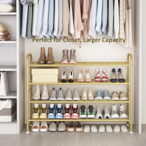 LINZINAR Shoe Rack 4 Tier Storage Organizer for Closet Entryway Metal Gold - color: Gold, size: 4-Tier