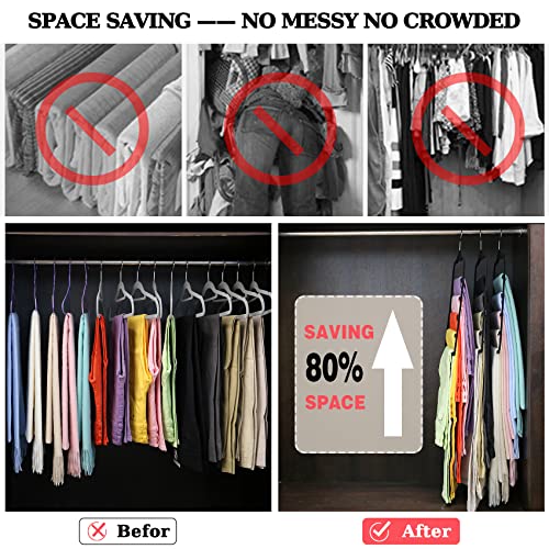 Closet Organizers and Storage, 3 Pack Pants-Hangers-Space-Saving, Velvet Non Silp 5 Tier Scarf Jeans Closet Organizer,Dorm Room Essentials for College Students Girls Boys Guys,Organization and Storage - color: Black