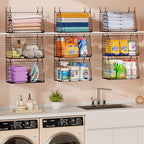 Sonyabecca 3-Pack Hanging Laundry Baskets, Foldable Metal Wire Shelves with 360° Rotating Hooks, Space-Saving Over Washer/Dryer or Closet Storage for Laundry Room & Closet Organization, Black - size: 3-Pack 15.74*11*35.43inch