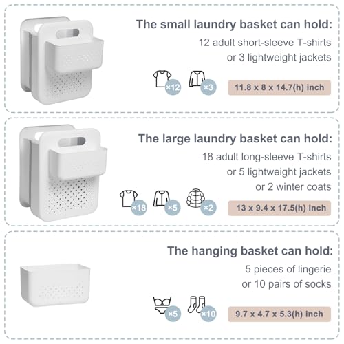 Goderewild Small Collapsible Laundry Basket, Space-Saving Wall-Mounted Hamper with Detachable Mini-Basket, Portable Hanging Organizer for Clothes, Underwear Socks. (White) - size: S+Mini-Basket