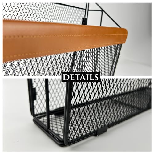 Leather-Accented Wall File Holder, Art Deco Wall-Mounted Magazine Rack, Hanging Mail Organizer, Metal Wire Hanging File Organizer for Home, School, Office, Hanging Folder Organizer