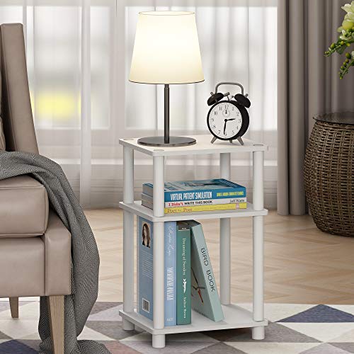 Furinno JUST Side Table, 3-Tier End Table, Open Shelves Night Stand, Bedside Table, Toolless Assembly, for Living Room, Bedroom, Bathroom, White(Espresso) | with Plastic Poles, 1-Pack - color: White/Espresso, size: 3-Tier, Round Pole, style: 1-Pack