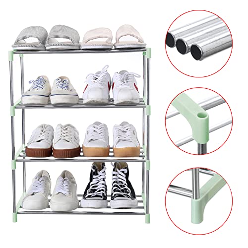 Jucaifu Stackable Small Shoe Rack, Entryway, Hallway and Closet Space Saving Storage and Organization (4-Tier, Green) - color: Green, size: 4-Tier