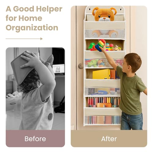 Over the Door Organizer with 4 Side Mesh Pockets, 4 Shelf Capacity Hanging Behind the Door Kitchen Organizers and Storage Suitable for Storing Toys, Shoes, Towels, Lvoy White, 4 Shelf - color: Ivory White, size: 4 shelf
