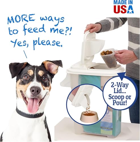 Buddeez Pet Food Storage Container - 16 LB Capacity Dog Food Storage Container, Cat Food Container, Bird Seed Storage Container with Durable EZ Grip Handle and EZ Flip Lid with Pour Spout (White Lid) - color: White Lid, size: 1 Pack (16 Quart)