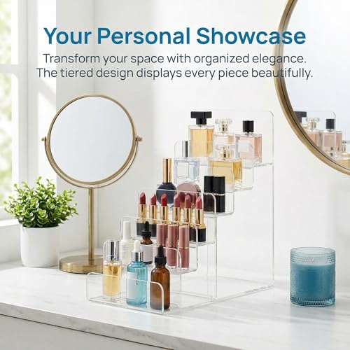 Cabilock 6-Tier Clear Acrylic Display Stand - Multi-Level Wallet Organizer for Sunglasses and Purse Display, Tiered Perfume & Cologne Stand for Men, Slim Riser for Artist Alley & Vendor Craft Show - size: 6 Tier Clear
