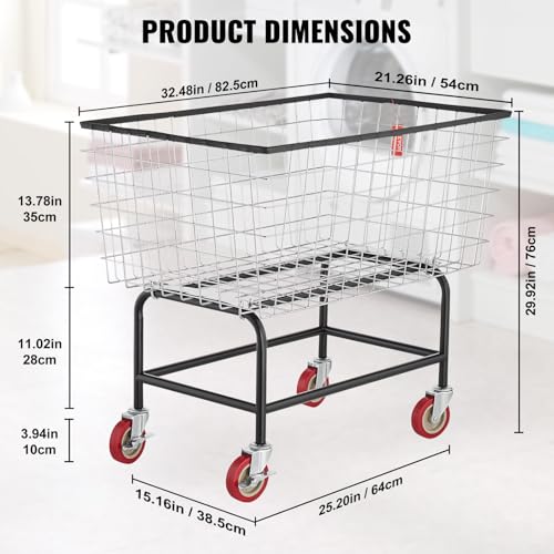 VEVOR Wire Laundry Cart, 3.8Bushel Wire Laundry Basket with Wheels, 32.5''x21.3''x29.9'', Commercial Laundry Basket, Steel Frame with Chrome Finish, 4'' Casters, Wire Cart for Laundry - size: 3.8 Bushel--32.5''x21.3''x29.9''