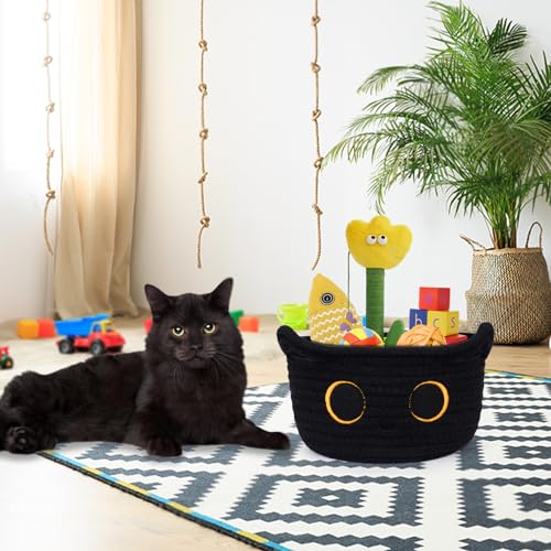 Small Storage Basket, Black Cat Cotton Rope Baskets Woven Blasket for Nursery, Blanket Basket Baby Toy Storage Organizer With Ears for Gifts Cat Dog Bin Toys 8.5×4.5 inches - color: Black, size: 9 × 5 inches