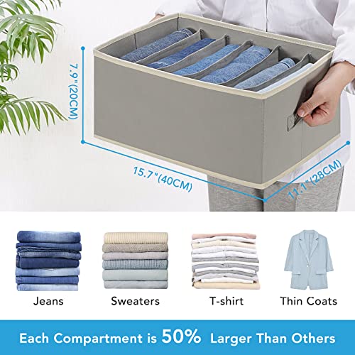 6 Pcs Large Size Wardrobe Clothes Organizers 6 Grids for Pants, Jeans, Sweater, T-shirt, Thin Coat, Dress Stackable Closet Drawer Organizer Storage Bin Container with Sturdy Handles, Grey - color: Grey, size: 6 Pack