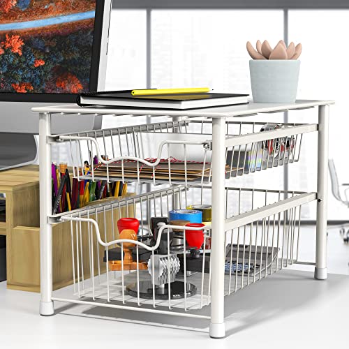Simple Houseware Stackable Sliding Basket Organizer Drawer, White, 2-Tier - color: White, size: 2-tier