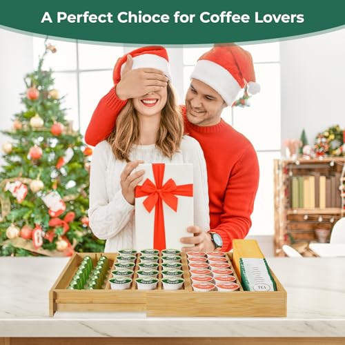 EsLuker.ly Bamboo Coffee Pod K Cup Holder Organizer for Drawer Insert Counter, Expandable Coffee Tea Storage Tray Compatible with Nespresso Vertuo Capsules - Easy Access for Office Home Kitchen - color: Green, style: Bamboo