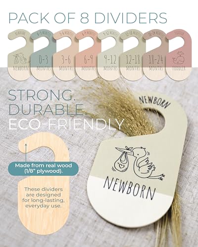 Baby Clothes Dividers For Closet - Wooden Baby Clothes Organizer Dividers for Boy & Girl, 8 Baby Closet Dividers by Size - Ideal Clothing Organizers - color: Earth Tone