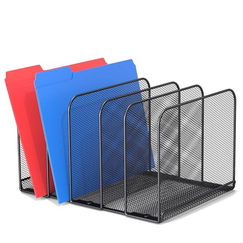 TOPCJ 5 Sections Desk File Holder/Rack/Sorter,Mesh File Organizer,File Folder Organizer,Metal Upright Desktop Organization for Documents,Magazine,Kitchenware,Antiskid,Antirust,Sturdy,1 Pack - style: 1 Pack