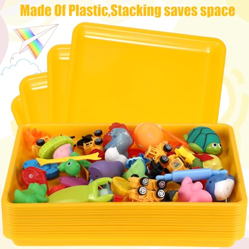 Maitys 15 Pcs Flat Plastic Trays 16.1 x 11.8'' Sensory Storage Paper Tray Stackable Classroom Bins for Office Home Organizer Crafts Supplies(Yellow) - color: Yellow
