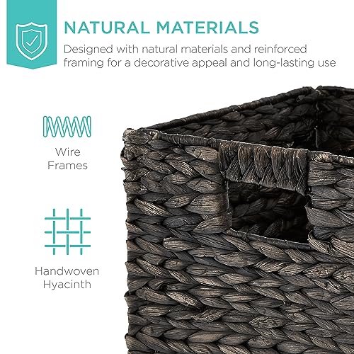Best Choice Products 13x13in Pack of 5 Cube Storage Baskets, Water Hyacinth Multipurpose Collapsible Organizers, Handwoven Laundry Totes for Laundry, Living Room, Kids Room & Nursery - Black - color: Black, size: 13x13in