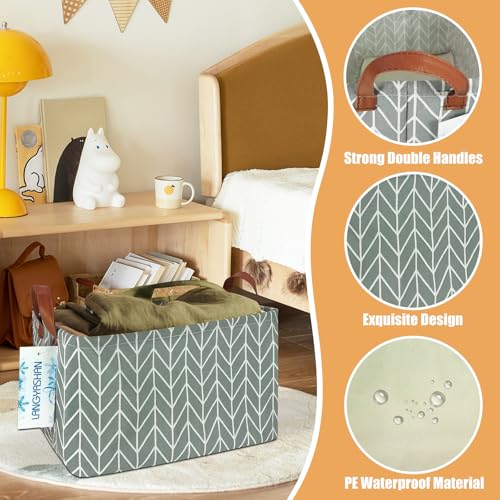 LANGYASHAN Rectangular Storage Bin Collapse Canvas Fabric Cartoon Storage Basket with Handles for Organizing Home Kitchen Boys and Girls Toys Office Closet Shelf Baskets (Rec Grey Point) - color: REC Grey Point