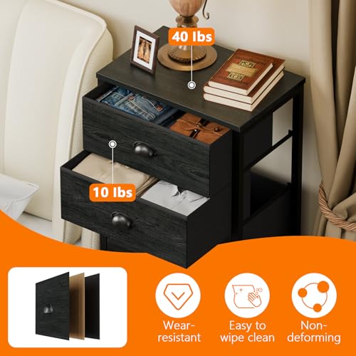 Furnulem Bedroom Dresser, Tall Chests of Drawers with 7 Fabric Bins, Black Organizer in Closet, Dorm, Living Room, Nursery, Hallyway-Storage Tower Unit, Sturdy Steel Frame - color: Black Oak, size: 11.8"D x 15.8"W x 43.3"H (7 Drawers)
