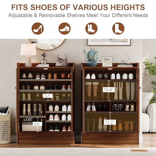iPormis 6-Tier Shoe Cabinet with Drawer, 47” Tall Large Shoe Storage Cabinet with Doors & Adjustable Shelves, Freestanding Wooden Shoe Rack Organizer Cabinet for Entryway Hallway, Walnut Brown - color: Walnut Brown