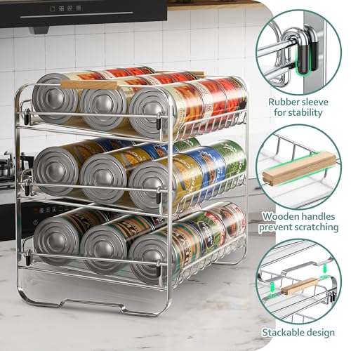 MAXIFFE 3 Tier Can Organizer for Pantry, Space-Saving Adjustable Easy Assembly Metal Sturdy Hold 36 Cans Storage Rack Holder Dispenser for Kitchen Countertop Cabinet RV, for Soda Drinks Fruits, Chrome - color: Chrome, size: 3 Tier - 1 Pack