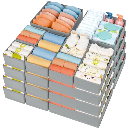 DIMJ Drawer Organizer Clothes 18 Pack - Foldable Baby Organizers and Storage & Dresser Organizer for Bedroom, Closet - Nursery Organization Dresser Dividers for underwear, Sock,Bra, Belt, Tie, Gray - color: Gray, size: 18 Pack