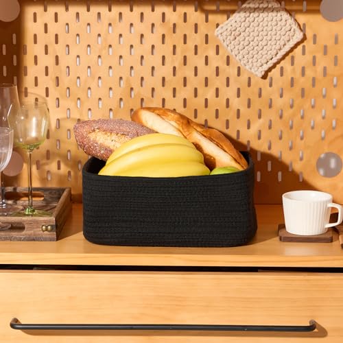 MiniArk Small Storage Baskets for Organizing | Closet Organizer Bins | Shelf Toy Basket | Woven Rope Baskets | Cube Decorative Box | Shallow Basket | 11.5x7.5x4.7” | 3 Packs Black - color: Black, size: 3pcs-L11.5xW7.5xH4.7"
