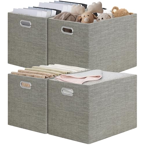 Posprica 15.12"x12.13"x12.01" Storage Cube Bins, Linen Decorative Closet Storage Organizer for IKEA Kallax, 4 Pack Fabric Foldable Large Storage Baskets for Closet, Shelves, Clothes, Toy -Coffee - color: Coffee, size: 15.12 Lx12.13 Wx12.01 H