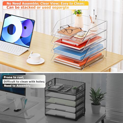 YKLSLH Simple 4 Tier Paper Organizer Letter Tray - Acrylic Stackable Desk File Organizer, Clear Paper Sorter Office Organizer for Letter/A4, Office File Ipad Books Notes Etc - color: 4 Tier-vertical