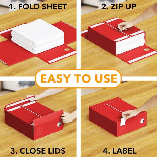 SpaceAid 4 Pack Bed Sheet Organizers and Storage, Foldable Sheet Organizer for Linen Closet, Sheets Set Folder Keeper with Window XL (Queen & King Size) Bedding Container (Red, 4 Pack) - color: Red, size: 4 Pack