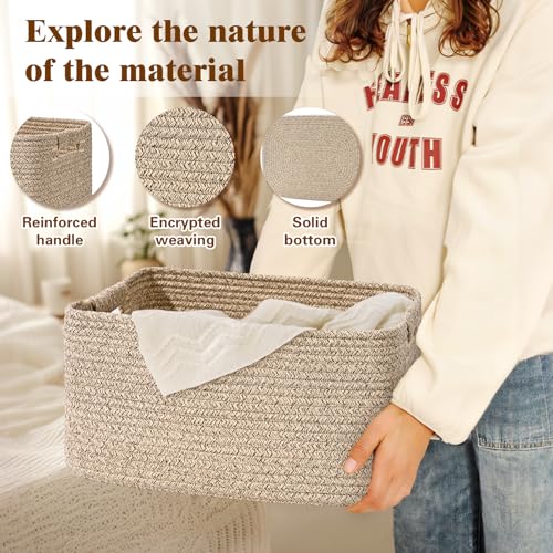 2 Pack Large Storage Basket for Organizing, 17.5"x13"x7" Woven Basket for Shelves, Closet Cube Storage Bins with Wrapped Handle, Cotton Rope Baskets for Kitchen, Clothes, Toys (Natural)) - color: Natural, size: 2 Pack