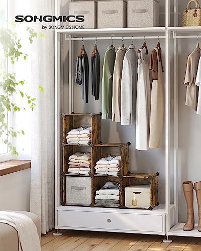SONGMICS 6 Cube Storage Organizer, Modular Bookshelf, DIY Closet Organizers and Storage, Plastic Stackable Shelves, 11.8 x 11.8 x 11.8 Inch Cubes, with Feet and Rubber Mallet, Rustic Brown ULPC111A01 - color: Rustic Brown, size: 11.8"L x 11.8"W x 11.8"H