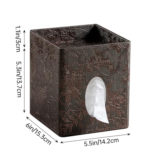 Square Tissue Box Cover, Stylish Leather Tissue Box Holder with Storage Tray, Decorative Tissue Rack Storage Box for Living Room, Bedroom, and Office Desk(Brown Grape Pattern) - color: Brown Grape Pattern