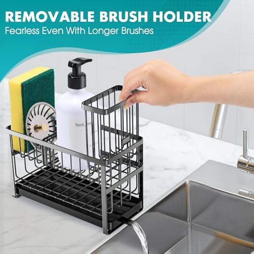 Sinnsally Kitchen Sponge Holder,Sink Caddy Organizer with High Brush Holder,Stainless Steel Sink Box Dish Scrubber Holder,Soap Tray for Kitchen Counter Accessories & Storage Rack(2 Tier - Black) - color: 2 Tier-Black
