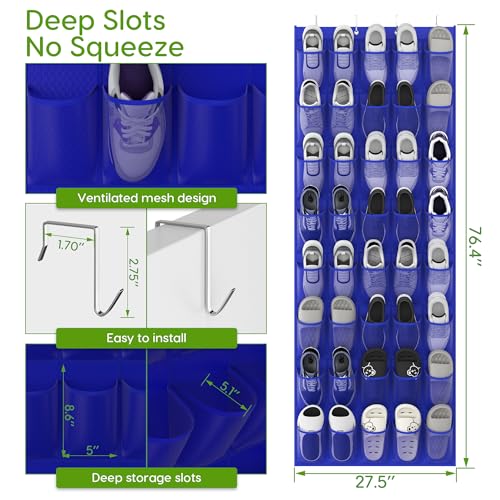 Unjumbly Over the Door Shoe Organizer with 40 Large Breathable Mesh Pockets, Space Saving Shoe Holder, Hanging Shoe Rack for Entryway Bedroom Closet Storage (Navy Blue, 40 Pockets) - color: Navy Blue, size: 40 Pockets