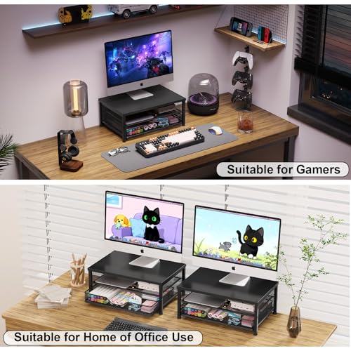 OPNICE Computer Monitor Stand Riser, Desk Organizer with Drawer, Printer & Laptop Stand, Office Desk Accessories & Workspace Desktop Organizers Storage for Office Supplies(Black 2-Pack) - color: Black 2-Pack