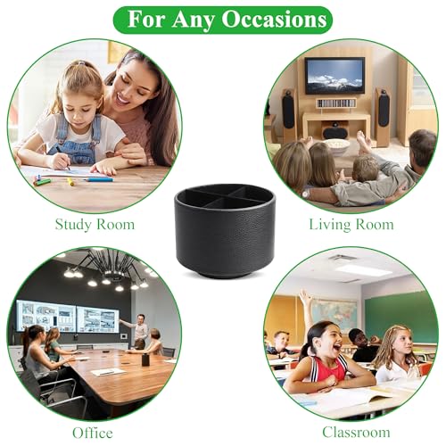 Hennaja Round Leather Art Supply Organizer,Remote Control Holder,360 Degree Spinning,Multi-Functional Pencil Holder,4 Compartments Desktop Stationary Organizer(1-Lichee Black) - color: 1-Lichee Black