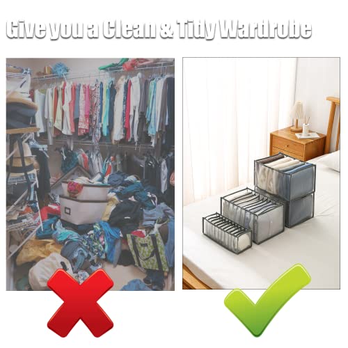 2PC Wardrobe Clothing Organizer Mesh Clothes Storage Organizers,6 Grids Closet Drawer Divides Storage Organization Box for Thin Jeans,T-shirts,Skirts,Dresses,Yoga pants,Jean Organizers for Closet