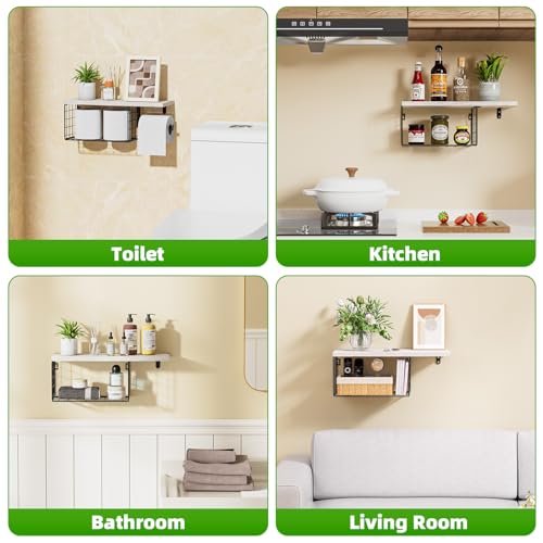 VITVITI Toilet Paper Holder with Shelf, Wall Mounted Toilet Paper Storage Basket, Wood Metal Toilet Roll and Wipes Holder for Bathroom Farmhouse (Vintage White) - color: Vintage White