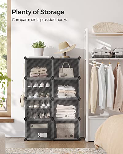 SONGMICS Shoe Rack Organizer, 8-Tier Shoe Storage Cabinet for Closet and Entryway, Holds 32 Pairs of Shoes, Adjustable, Ink Black and Trasparent ULPC034B01 - color: Ink Black + Trasparent, size: 8 Cubes