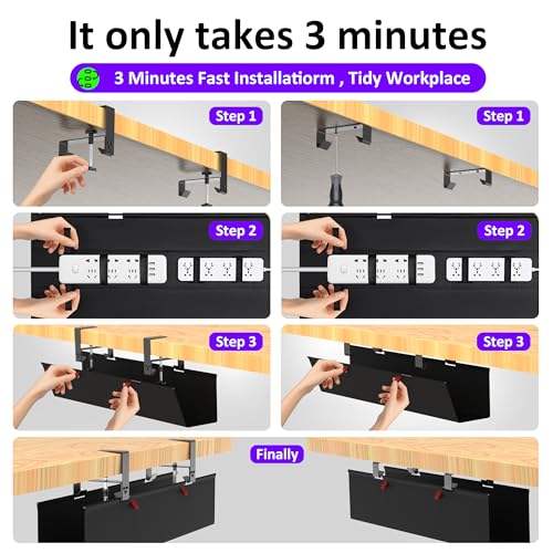 Under Desk Cable Management Tray - Under Desk Cord Management - Clamp/Screw Mount - Fabric Wire Management - Cable Raceways Tray Cord Hiders for Office/Home (Black, 28.6"×5.6") - color: Black, size: 28.6"×5.6"