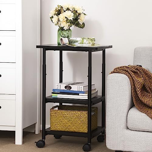VASAGLE Printer Stand with Locking Wheels, Industrial Mobile Cart, Under Desk Printer Table for Home Office, 19.1 x 15.9 x 30.1 Inches, Storage Shelf, 3-Tier, Ebony Black - color: Ebony Black, size: 3 Tiers/Compact