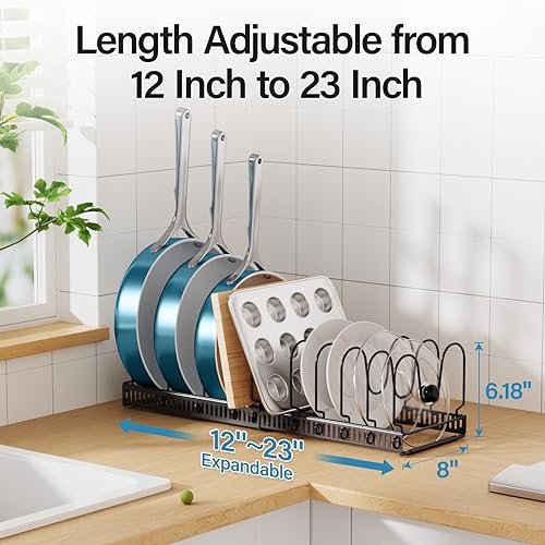 ORDORA Pots and Pans Organizer Under Cabinet, Expandable Cutting Board Pot Lid Organizer for Cabinet Holder with 10 Adjustable Dividers for Kitchen Storage - color: Black, size: 10 Dividers