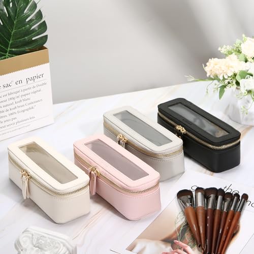Aveniee Clear Makeup Brush Bag,Slim Cosmetic Brush Holder,Small Toiletry Bag Mini Travel Case for Women,Thin Make up Bags with Dual Zipper,Cute Travel Essentials Organizer,Black - color: Black, style: Slim Elegance