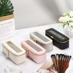 Aveniee Clear Makeup Brush Bag, Slim Brush Holder Cosmetic Case, Small Travel Toiletry Bag for Women, Thin Make up Bags with Zippers, Cute Travel Essentials Srorage Bag.Grey - color: Grey, style: Slim Elegance