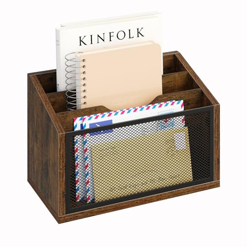 Mail Organizer, Mail Sorter Wall Mounted with 3 Slots, Mail Organizer Countertop Desk, Mail Holder for Home Office, Mail Sorter Office Accessories Organizer for File Letter Paper Folder - color: Rustic Brown