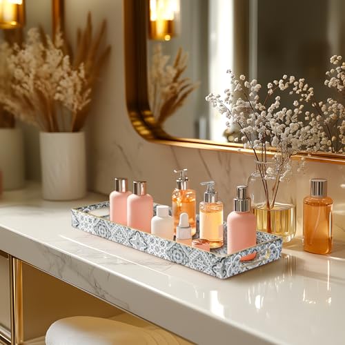 MAONAME Plastic Vanity Tray, Bathroom Counter Tray, Decorative Trays with Handles, Storage Dresser Trays Organizer for Toilet Tank, Jewelry, Makeup, 13.8" x 6" x 1.57" - color: Bohemian-6