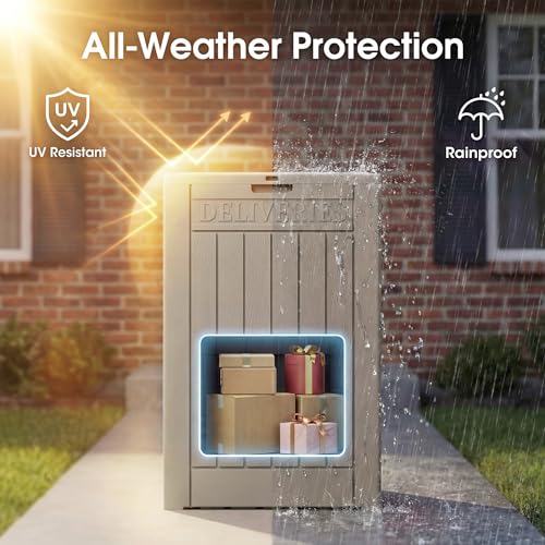 Greesum 52 Gallon Extra Large Deck Box with Lock, Heavy-Duty Resin Outdoor Storage Container, Waterproof Lockable Chest for Patio Furniture, Garden Tools, Pool Equipment, Light Coffee - color: Light Coffee, size: 52 Gallon