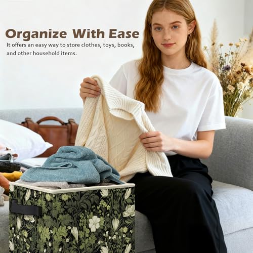 Vintage Floral Botanical Storage Box Bins, Art Nouveau Plant Flower Aesthetic Collapsible Storage Basket Organizer for Bedroom Laundry Room Home Clothes Toys Books, Toybox for Girls - color: Vintage Floral
