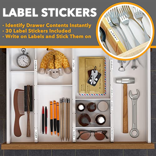 SpaceAid Bamboo Drawer Dividers with Inserts and Labels, Kitchen Adjustable Drawer Organizers, Expandable Organization for Home, Office, Dressers, 4 Dividers with 9 Inserts (17"-22" White) - color: WHITE, size: 2.35''H, 17''-22''L, 4 Dividers