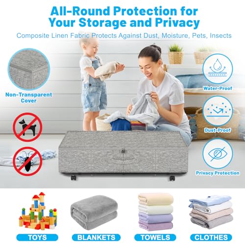 Large Sturdy Under Bed Storage with Wheels, 2 Pack 50L Rolling Underbed Storage Bins, Under Bed Containers Drawer with Metal Bottom Support, Bedroom Organizer with Lids for Clothes, Shoes, Blankets - color: Grey-2 Pack, size: 9 Inch Tall - Regular Lid